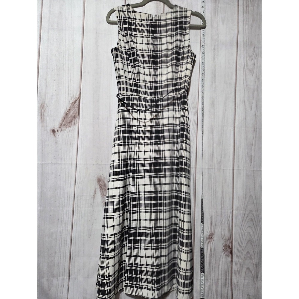 Calvin‎ Klein Dress Womens 6 Black White Plaid Sleeveless Midi A-Line Back Zip - Picture 2 of 7